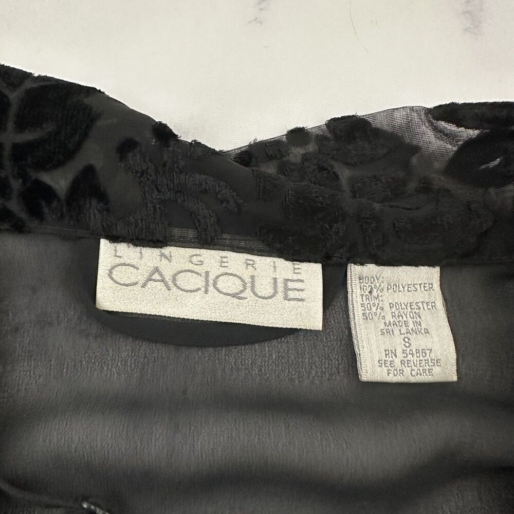 Cacique Womens Vintage Negligee Slip Robe Set Plus Size S Black Sheer Floral - Picture 6 of 16